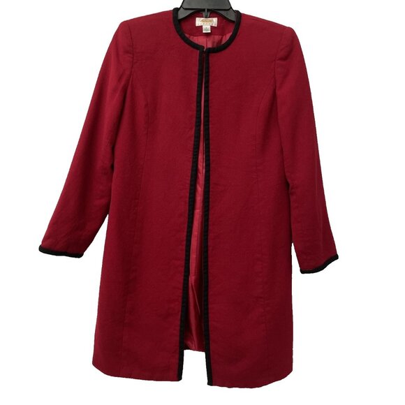 Talbots Open Front Blazer Women’s Black Red Long Jacket Size 6 - Picture 2 of 13